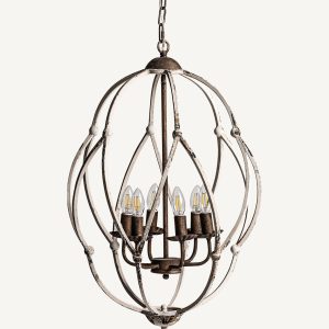 Lámpara de techo de diseño vintage provenzal 49 chandelier hierro blanco roto acabado envejecido