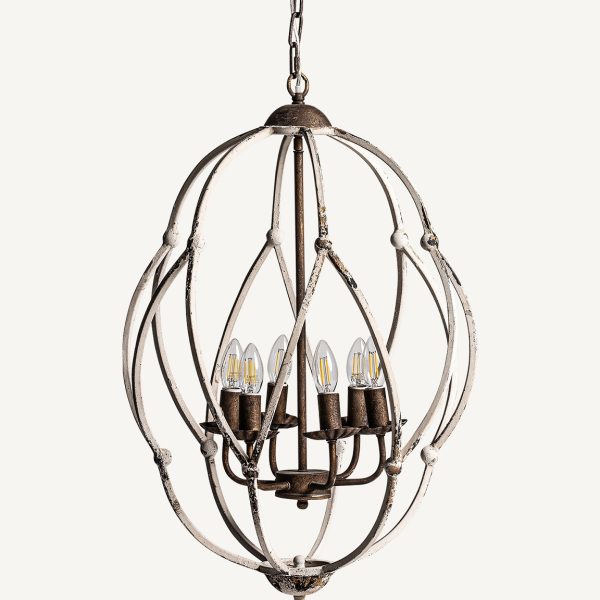 Lámpara de techo de diseño vintage provenzal 49 chandelier hierro blanco roto acabado envejecido