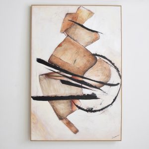 Lienzo abstracto MOVIMIENTO N2 100x150 pintado a mano sobre lienzo con marco color madera