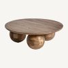 Mesa de centro redonda de diseño moderno LAUGNA Ø96 madera de mango acabado natural