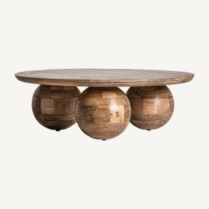 Mesa de centro redonda de diseño moderno LAUGNA Ø96 madera de mango acabado natural 2