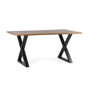 Mesa de comedor de diseño moderno industrial 160 hecho a mano madera de acacia acabado miel y hierro color negro