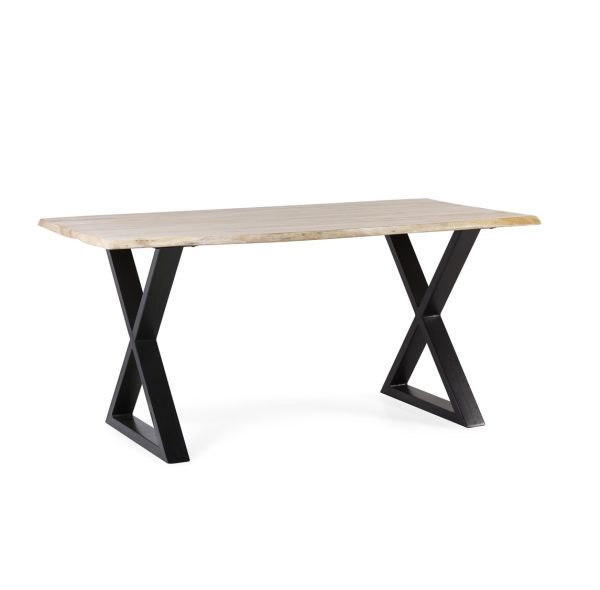 Mesa de comedor de diseño moderno industrial 160 hecho a mano madera de acacia acabado natural y hierro color negro