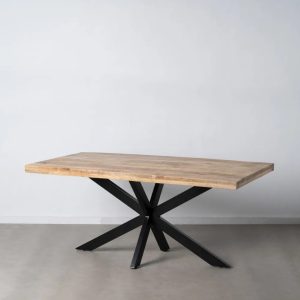Mesa de comedor rectangular diseño rústico industrial 180 madera de mango y patas hierro negro