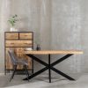 Mesa de comedor rectangular diseño rústico industrial madera de mango y patas hierro negro