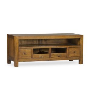 Mueble de televisión de diseño colonial STAR 110 hecho a mano madera de mindi y accesorios color bronce