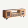 Mueble de televisión de diseño rústico industrial ANTRIM madera de mango acabado natural claro y hierro color negro 2
