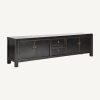 Mueble de televisión de diseño rústico oriental HERBORN 220 madera reciclada acabado color negro efecto envejecido 2