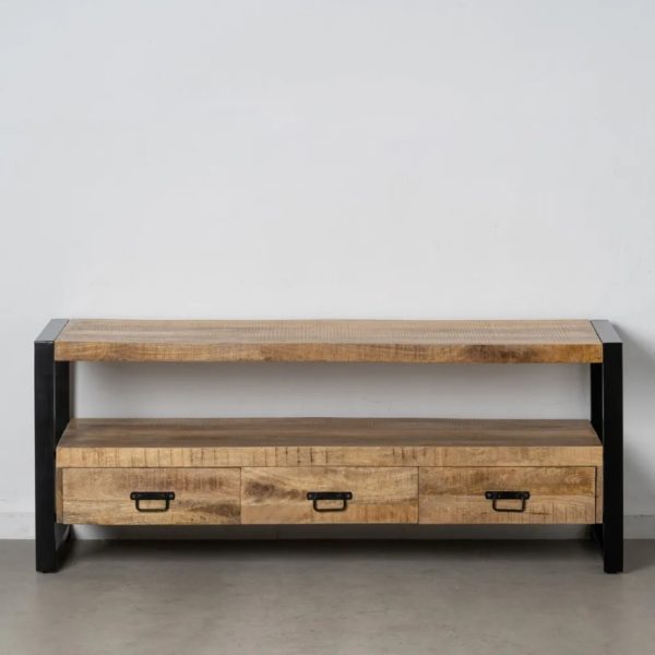 Mueble de televisión diseño rústico industrial madera de mango con hierro negro