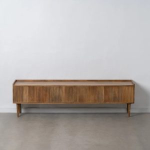Mueble de televisión diseño rústico vintage madera de mango natural puertas estriadas