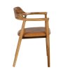 608716 Silla con reposabrazos de diseño vintage madera de teka y asiento de piel marrón