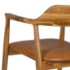 608716 Silla con reposabrazos de diseño vintage madera de teka y asiento de piel marrón