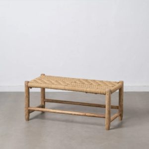 Banco diseño rústico vintage madera y asiento fibras naturales trenzadas