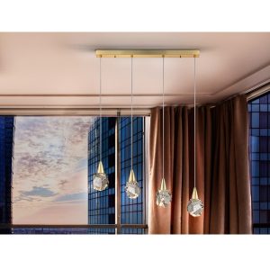 Lámpara LED de techo AQUARIA 79 de diseño moderno metal oro mate y cristal macizo con burbujas decorativas