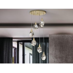 Lámpara LED de techo AQUARIA Ø39 de diseño moderno metal oro mate y cristal macizo con burbujas decorativas