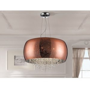 Lámpara LED de techo de diseño moderno CAELUM Ø12 metal acabado cobre cristal cobre espejado estrellado y tiras cristal facetado