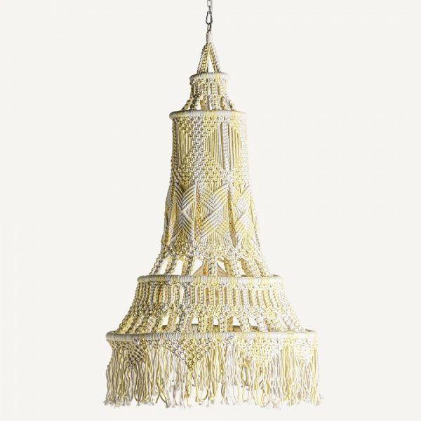 Lámpara de techo de diseño étnico 60 macramé algodón blanco y amarillo