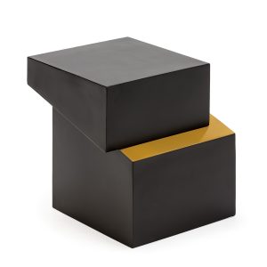 Mesa auxiliar de diseño Art Decó 40 asimétrico metal negro y dorado