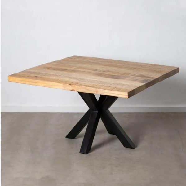 Mesa comedor cuadrada diseño rústico industrial madera de mango y patas hierro negro