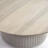 Mesa de centro redonda para exterior madera de teka envejecida y pie ratán sintético gris
