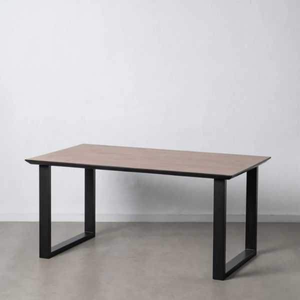 Mesa de comedor diseño moderno industrial madera marrón y negro patas hierro