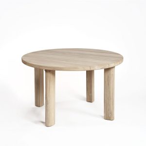 Mesa para exterior redonda diseño rústico madera teka envejecida