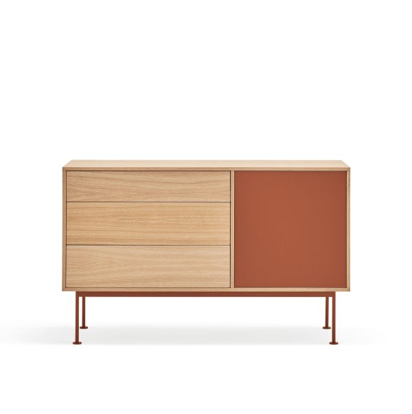 Mueble aparador de diseño moderno minimalista YOKO 128 acabado roble y teja