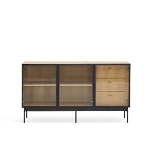 Mueble aparador de diseño moderno y vanguardista BLUR 140 en madera roble y cristal