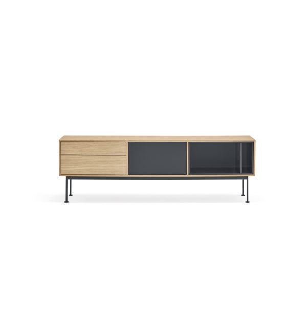Mueble de televisión de diseño moderno minimalista YOKO 180 acabado roble y gris antracita