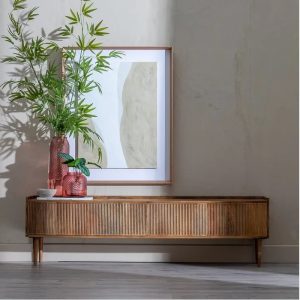 Mueble de televisión diseño rústico moderno madera de mango acabado natural