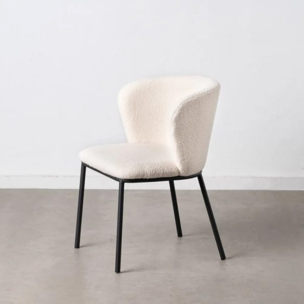 Silla diseño moderno acero negro y tapizado borreguito color natural