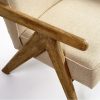 Sillón butaca con reposabrazos diseño nórdico madera de roble y tapizado lino beige