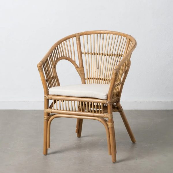 Sillón con reposabrazos diseño vintage ratán natural con cojín