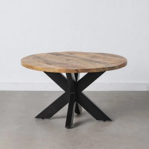 607327 Mesa de centro redonda diseño rústico industrial madera mango con hierro