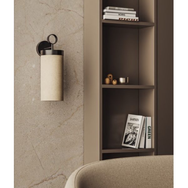 Aplique lámpara de pared diseño moderno metal negro y pantalla tubular lino color crema