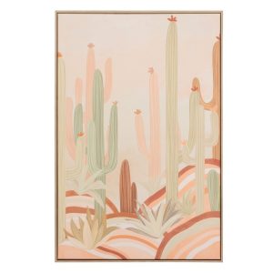 Cuadro lienzo serigrafiado paisaje cactus colores pastel