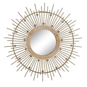 Espejo diseño rústico vintage marco bambú trenzado