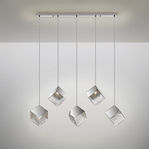 Lámpara LED de techo de diseño moderno PRISCILA 116 metal y acero acabado cromo y cristal texturizado 3
