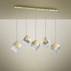 Lámpara LED de techo de diseño moderno PRISCILA 116 metal y acero acabado oro y cristal texturizado 3