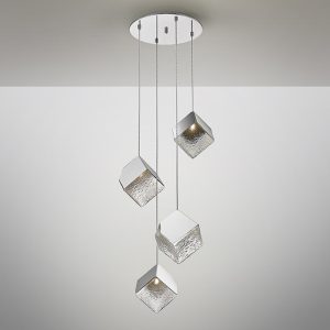 Lámpara LED de techo de diseño moderno PRISCILA 50 metal y acero acabado cromo y cristal texturizado 3