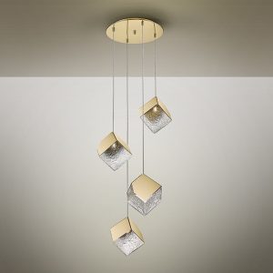 Lámpara LED de techo de diseño moderno PRISCILA Ø50 metal y acero acabado oro y cristal texturizado 3