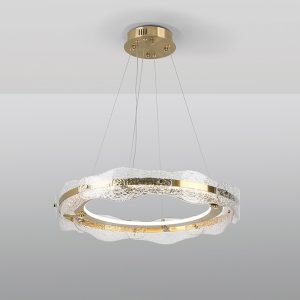 Lámpara de techo LED de diseño moderno LIRA Ø60 metal y aluminio acabado oro y cristal texturizado 3