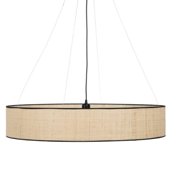 Lámpara de techo diseño rústico vintage pantalla rafia natural con ribete negro