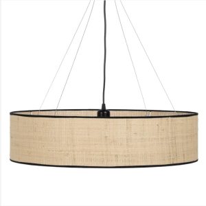 Lámpara de techo diseño rústico vintage pantalla rafia natural con ribete negro
