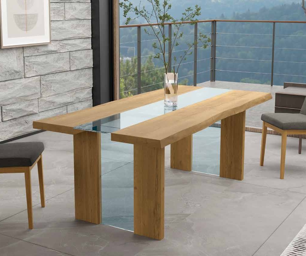 Mesa de comedor de diseño moderno LUCCA madera y cristal diferentes tamaños  y acabados