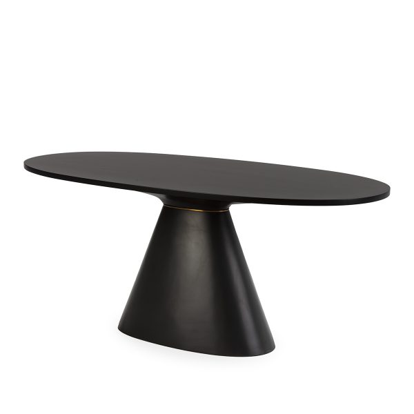 Mesa de comedor ovalada de diseño moderno 180 madera y fibra de vidrio acabados negro y dorado