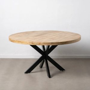 Mesa de comedor redonda diseño rústico industrial 130 madera de mango y patas de hierro