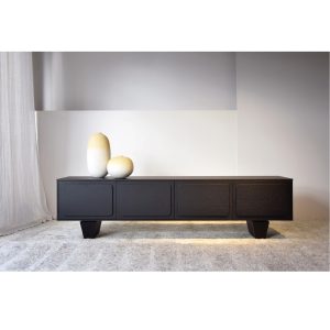 Mueble de televisión de diseño moderno minimalista RÍO 198 roble acabado negro mate