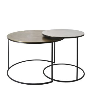 Set 2 mesas de centro de diseño vintage ANTIQUE Ø60_43 aluminio y hierro acabado bronce y plata envejecido