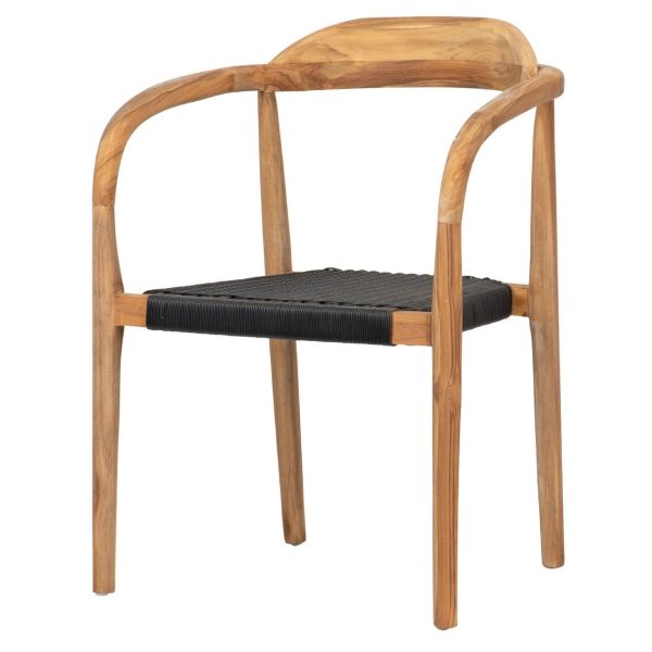 Silla con reposabrazos de diseño vintage madera de teca acabado natural y ratán